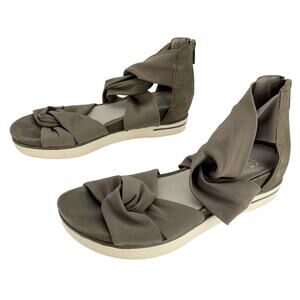 Eileen Fisher Gray Zanya Mesh Leather Sneaker Zip Up Wedge Sandals Sz 7